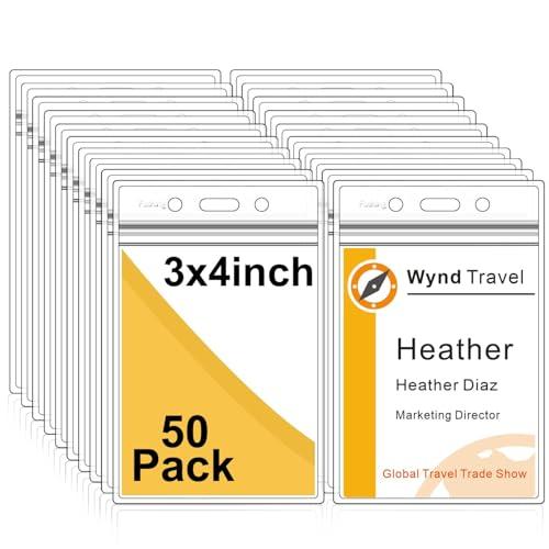 Fushing 透明プラスチック縦型バッジホルダー、名札ホルダー、カードホルダー 50 個パック (...