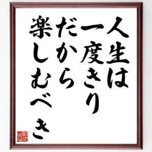 名言「人生は一度きり、だから楽しむべき」額付き書道色紙／受注後直筆｜rittermind