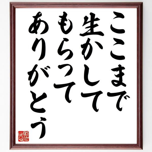 名言「ここまで生かしてもらって、ありがとう」直筆書道色紙額／受注後直筆
