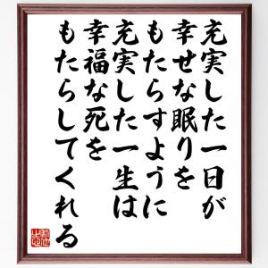 レオナルド・ダ・ヴィンチの名言「充実した一日が、幸せな眠りをもたらすように、充実した一生は、幸福な死をもたらし〜」額付き書道色紙／受注後直筆