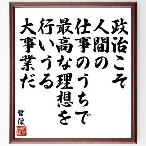 曹操の名言「政治こそ、人間の仕事のうちで、最高な理想を行いうる大事業だ」額付き書道色紙／受注後直筆｜rittermind