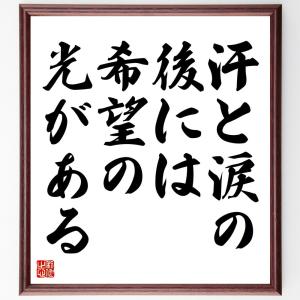 名言「汗と涙の後には、希望の光がある」額付き書道色紙／受注後直筆｜rittermind