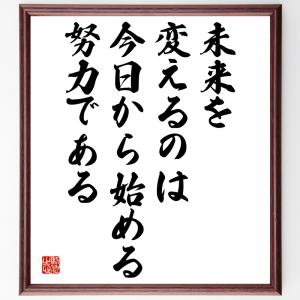 名言「未来を変えるのは今日から始める努力である」額付き書道色紙／受注後直筆｜rittermind