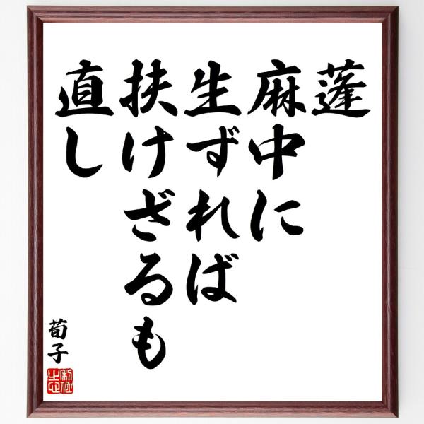 荀子の名言「蓬、麻中に生ずれば、扶けざるも直し」手書き書道色紙額／受注後の毛筆直筆