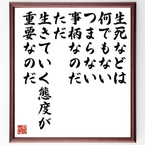 名言「生死などは何でもない、つまらない事柄なのだ、ただ、生きていく態度が重要なのだ」額付き書道色紙／受注後直筆｜rittermind