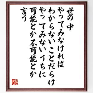 名言「世の中、やってみなければわからないことだらけ、やってみないうちに可能とか不可能とか言う」額付き書道色紙／受注後直筆｜rittermind