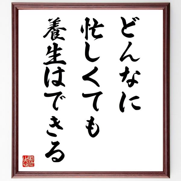 名言「どんなに忙しくても養生はできる」直筆書道色紙額／受注後直筆