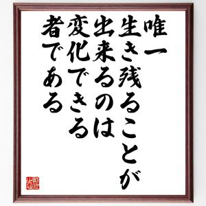 チャールズ・ダーウィンの名言「唯一生き残ることが出来るのは、変化できる者である」額付き書道色紙／受注後直筆｜rittermind