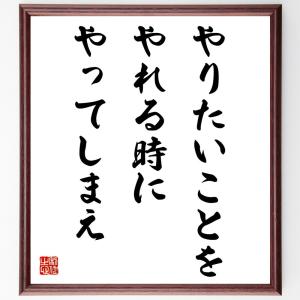 名言「やりたいことを、やれる時にやってしまえ」額付き書道色紙／受注後直筆