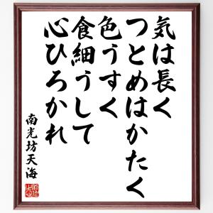 南光坊天海の名言「気は長くつとめはかたく色うすく、食細うして心ひろかれ」額付き書道色紙／受注後直筆｜rittermind