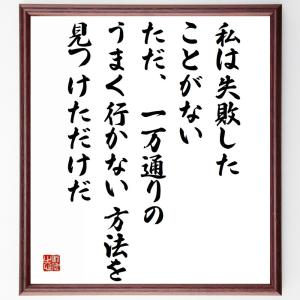 トーマス・エジソンの名言「私は失敗したことがない、ただ、一万通りの、うまく行かない方法を見つけただけだ」額付き書道色紙／受注後直筆