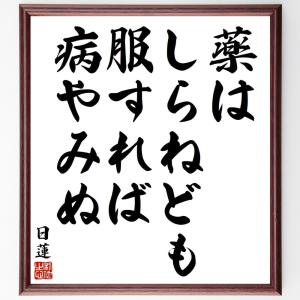 日蓮の名言「薬はしらねども服すれば病やみぬ」額付き書道色紙／受注後直筆｜rittermind