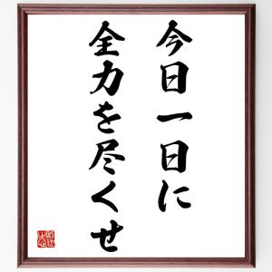 名言「今日一日に、全力を尽くせ」額付き書道色紙／受注後直筆｜rittermind