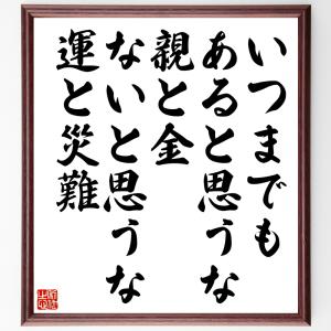 名言「いつまでもあると思うな親と金、ないと思うな運と災難」額付き書道色紙／受注後直筆｜rittermind