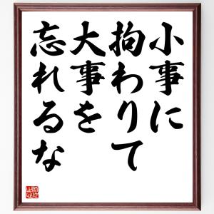 名言「小事に拘わりて大事を忘れるな」額付き書道色紙／受注後直筆｜rittermind