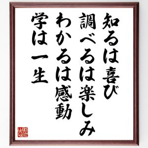 書道色紙 名言 知るは喜び 調べるは楽しみ わかるは感動 学は一生 額付き 受注後直筆品 ウィルマート