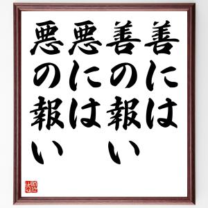 名言「善には善の報い、悪には悪の報い」額付き書道色紙／受注後直筆｜rittermind