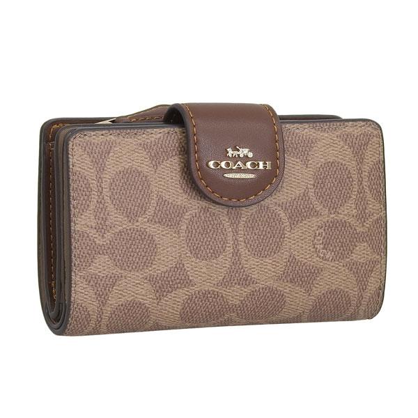 コーチ 財布 レディース 2つ折り 折財布 アウトレット カーキブラウン ミディアムコーナージップウ...