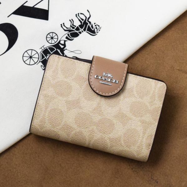 コーチ 財布 レディース 2つ折り 折財布 アウトレット ライトカーキベージュ ミディアムコーナージ...