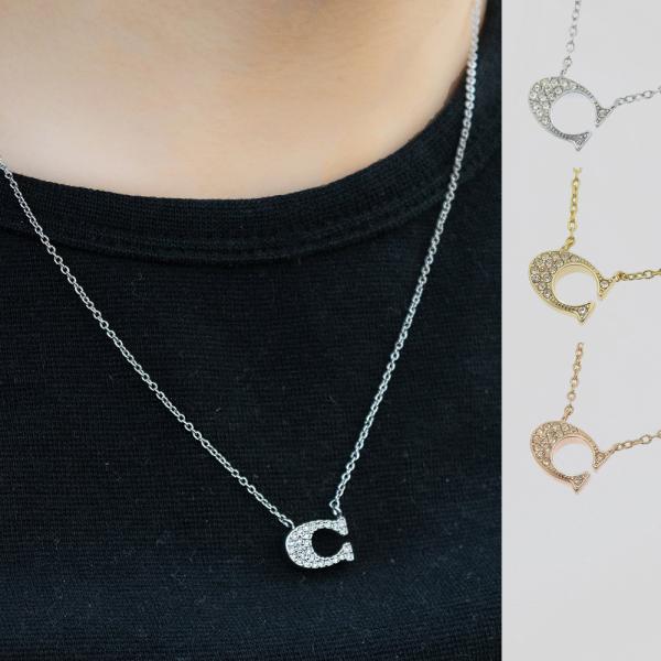 コーチ COACH ネックレス ゴールド ローズゴールド シルバー ラインストーン レディース ロゴ...