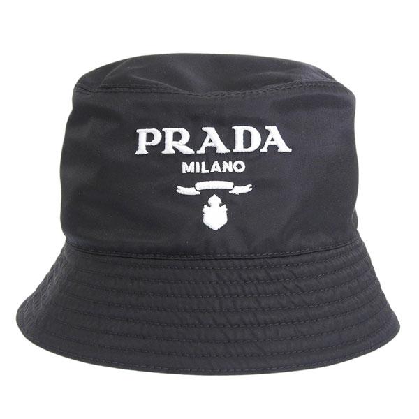 プラダ 帽子 メンズ レディース バケットハット アウトレット S ブラック TESSUTO LOG...
