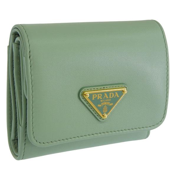 プラダ 財布 レディース 3つ折り 折財布 ミニ財布 コンパクト アウトレット レザー グリーン P...