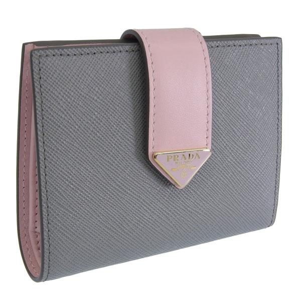 プラダ 財布 レディース 2つ折り 折財布 コンパクト アウトレット レザー ピンクグレー BI F...