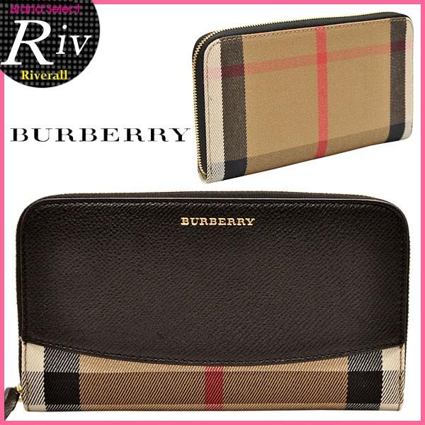 バーバリー 長財布 財布 BURBERRY ラウンドファスナー ハウスチェック・サルトリアル・レザー...