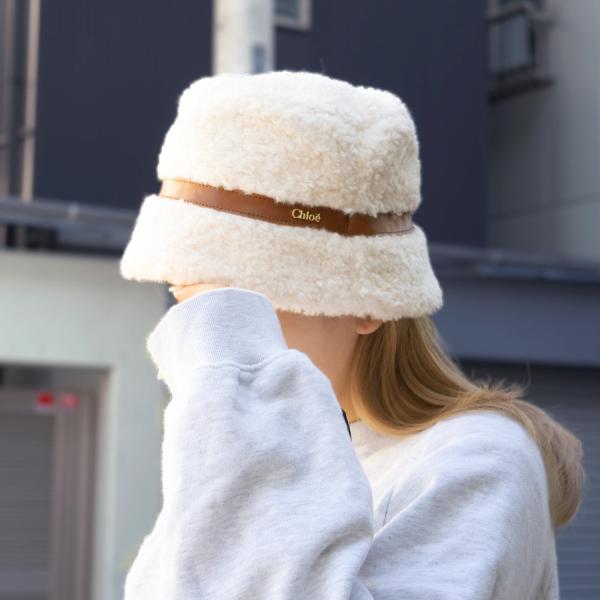 クロエ バケットハット レディース ボア ロゴ 帽子 ホワイト C11673-148 CHLOE