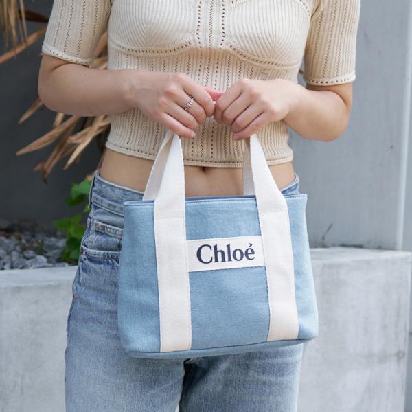 特価 クロエ バッグ レディース ショルダーバッグ 2WAY トートバッグ コットン ブルーホワイト...