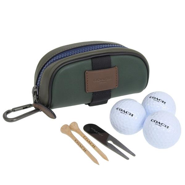 コーチ COACH ゴルフボールケース ポーチ バッグ レザー グリーン メンズ レディース c42...
