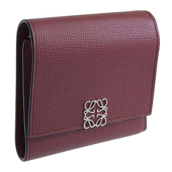 ロエベ 財布 レディース 三つ折り 折財布 アウトレット アナグラム レザー バーガンディ C821...