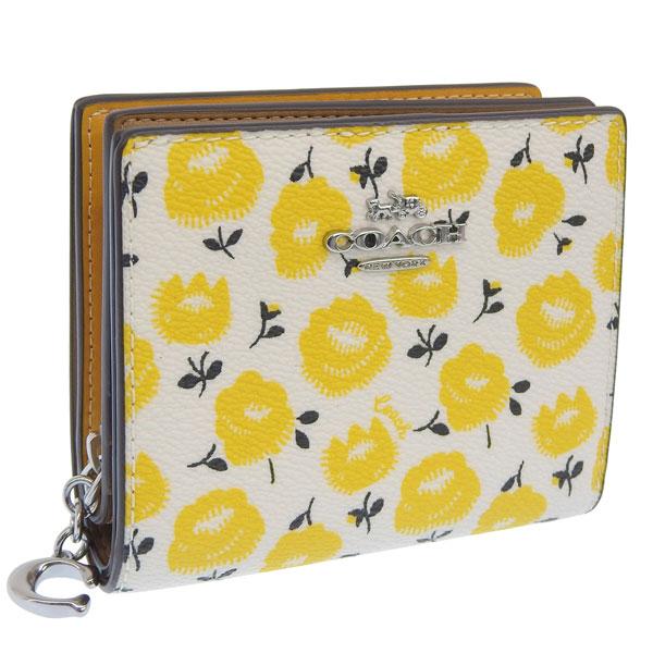 コーチ 財布 レディース 2つ折り 折財布 コンパクト アウトレット イエローマルチ スナップ ウォ...