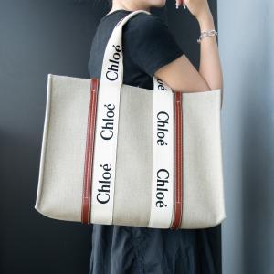 Chloe トートバッグ ウッディ ホワイトブルー 証明書付き Chloe クロエ トートバッグ レディース ウッディ ホワイト