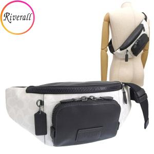 コーチ バッグ メンズ ボディバッグ アウトレット ブラック×ホワイト トラック シグネチャー TRACK BELT BAG CP014QBMGT COACH｜riverall