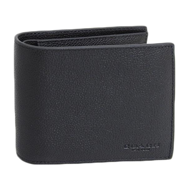 コーチ 財布 メンズ 2つ折り 折財布 コンパクト 札入れ 小銭入れなし アウトレット レザー ブラ...