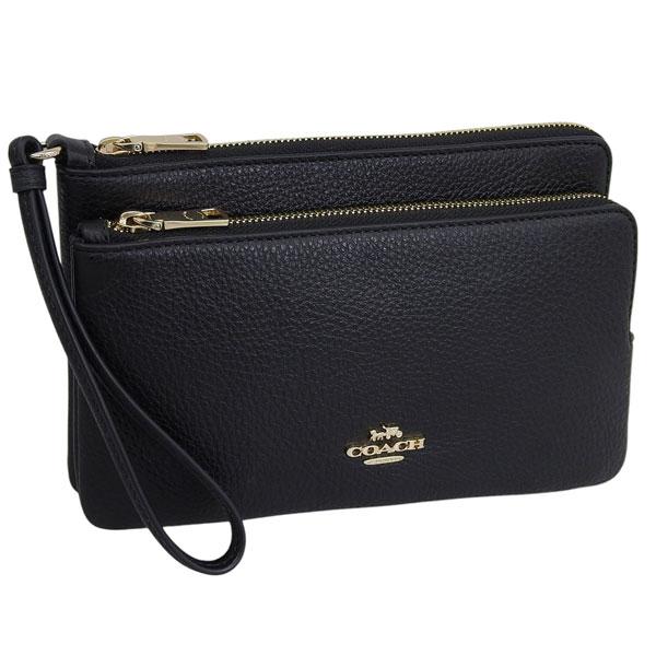 コーチ ポーチ レディース アウトレット カードケース リストレット レザー ブラック ダブルジップ...