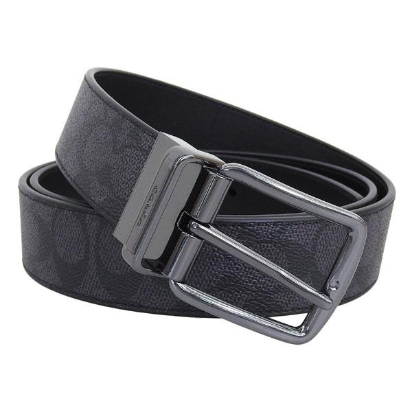 コーチ ベルト メンズ リバーシブル アウトレット チャコールブラック ハーネス バックル カット ...