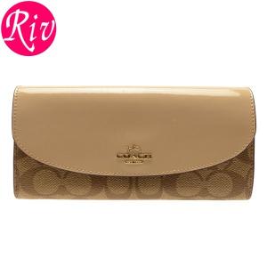コーチ COACH シグネチャー 財布 長財布 カーキ プラチナムベージュ PVC パテントレザー f54022imca9