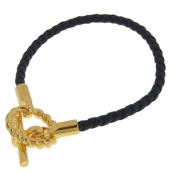 【並行輸入品】エルメス アクセサリー レディース ブレスレット レザー ゴールド ブラック H100...