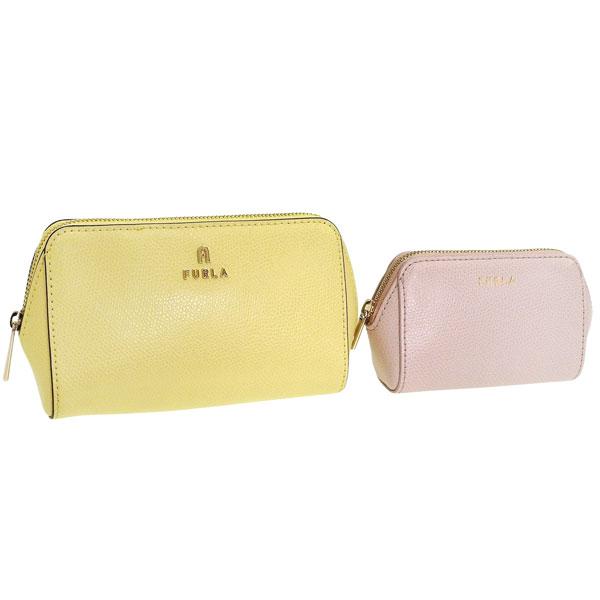フルラ コスメポーチ 化粧ポーチ レディース アウトレット レザー イエロー カメリア FURLA ...
