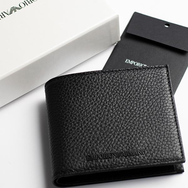 エンポリオアルマーニ 財布 二つ折り メンズ 折財布 ビジネス シンプル ブラック Y4R167Y0...