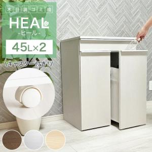 【送料無料】フラップ式ダストボックス 3分別 ゴミ箱 45L 木目調 キャスター double-oo_31-858