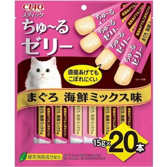 【いなばペット】チャオ　スティック　ちゅ〜るゼリー　まぐろ　海鮮ミックス味　２０本