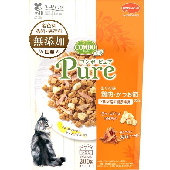 【日本ペット】コンボ　キャット　ピュア　まぐろ味・鶏肉・かつお節添え　２００ｇｘ１２個（ケース販売）
