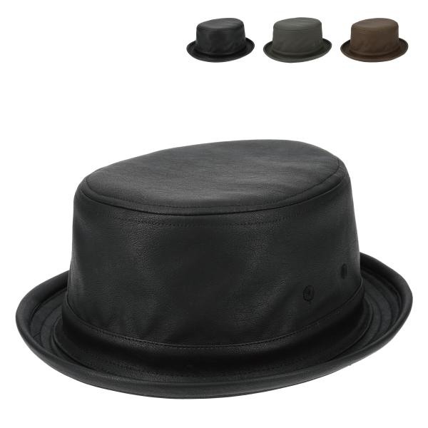 ベーシックエンチ Fake Leather Porkpie 帽子 ハット 抗菌 消臭 ポークパイ フ...