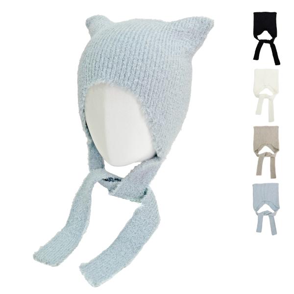 猫耳 抗菌 消臭 キャット イアー ワッチ ニットキャップ 猫みみ リボン 防寒 ニット帽 スクエア...