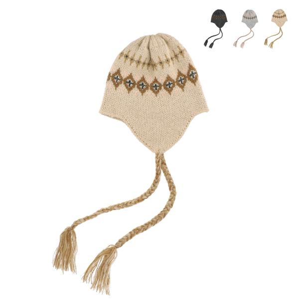 洗える 抗菌 消臭 帽子 ニット帽 イアー ワッチ レディース フリーサイズ 雪柄 イアマフ アウト...