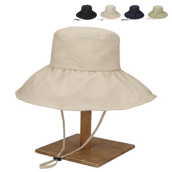 はっ水 洗える 抗菌 消臭 ハット フリル 帽子 レディース フリーサイズ レイン サファリハット ...