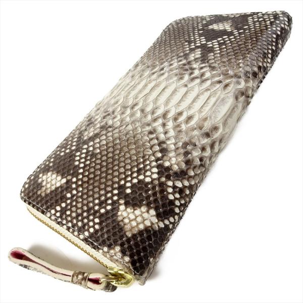未使用 パイソンレザー 長財布 財布 ラウンドファスナー ホワイト 白 グレー ジッピーウォレット ...